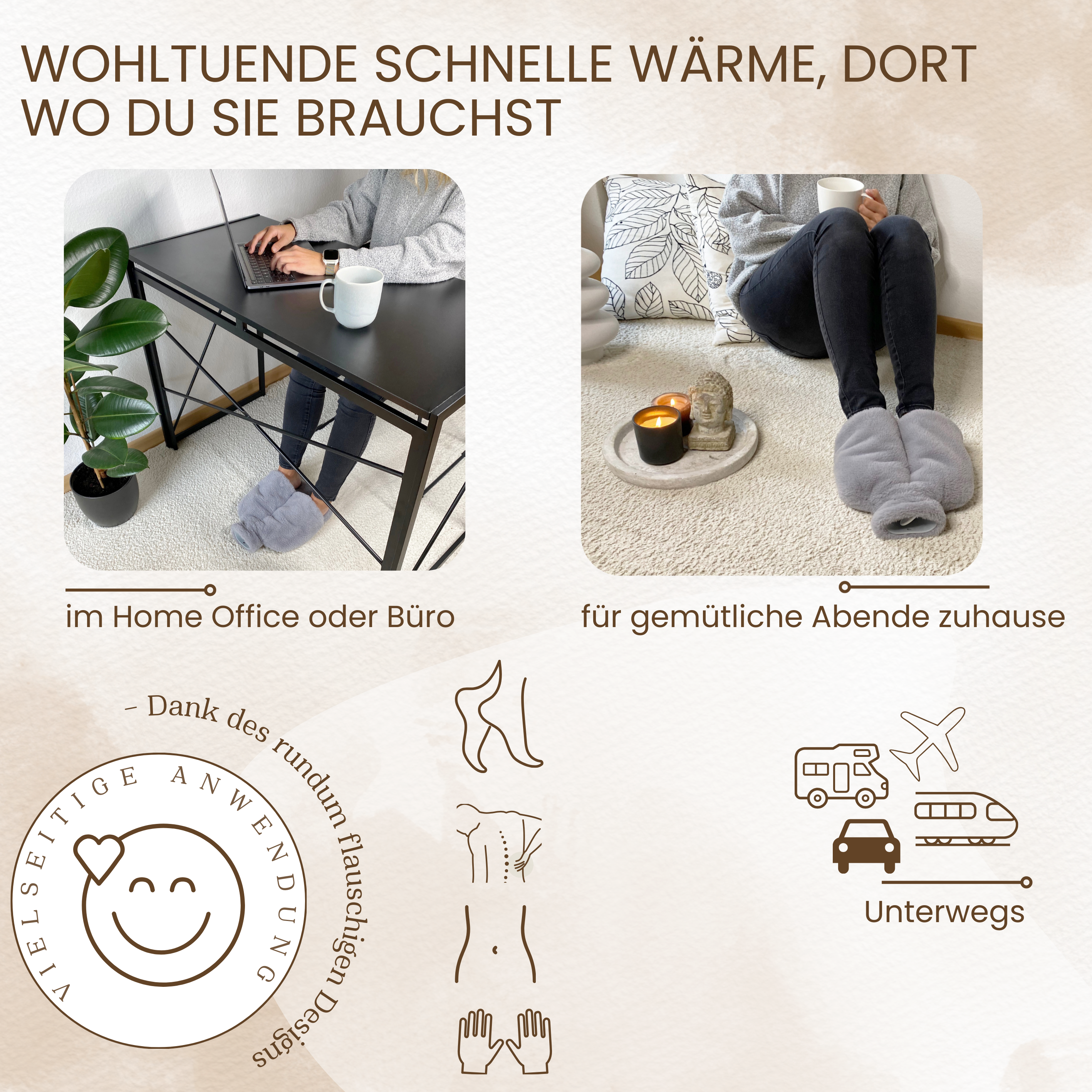2 in 1- Wärmflasche und Fußwärmer (Caramel Brown)