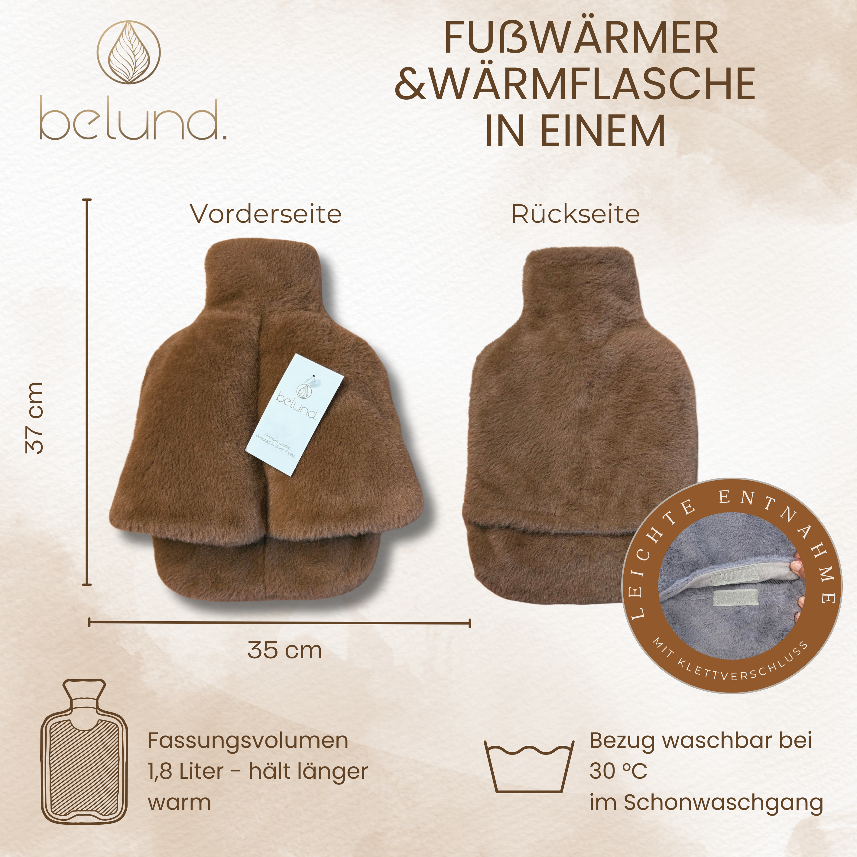 2 in 1- Wärmflasche und Fußwärmer (Caramel Brown)