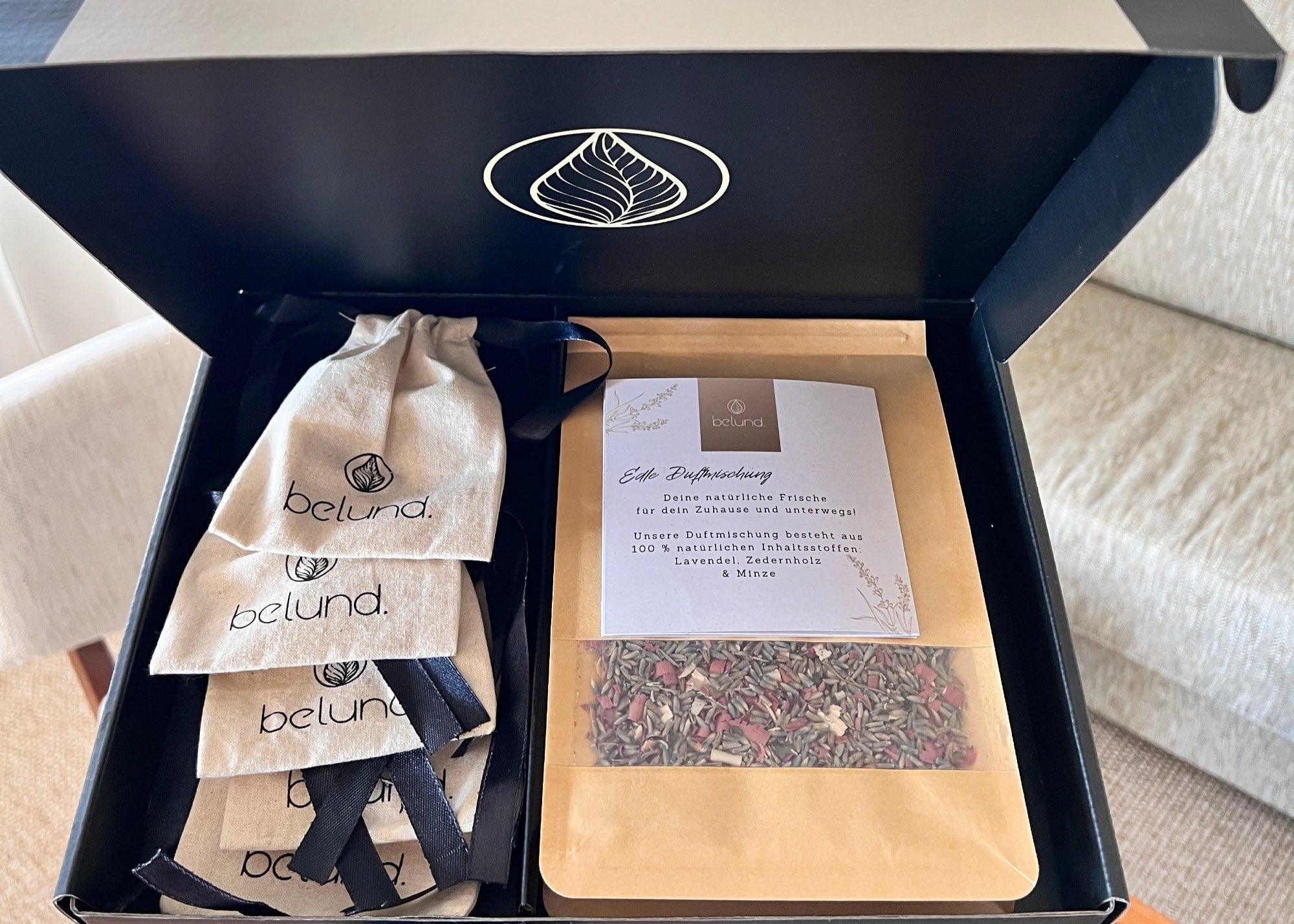 Bio Baumwolle Lavendelsäckchen Set aus Lavendel, Zedernholz und Minze