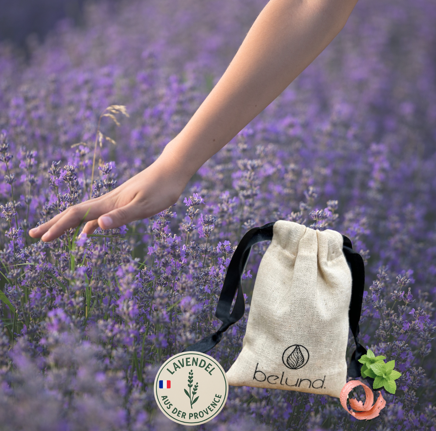 Bio Baumwolle Lavendelsäckchen Set aus Lavendel, Zedernholz und Minze