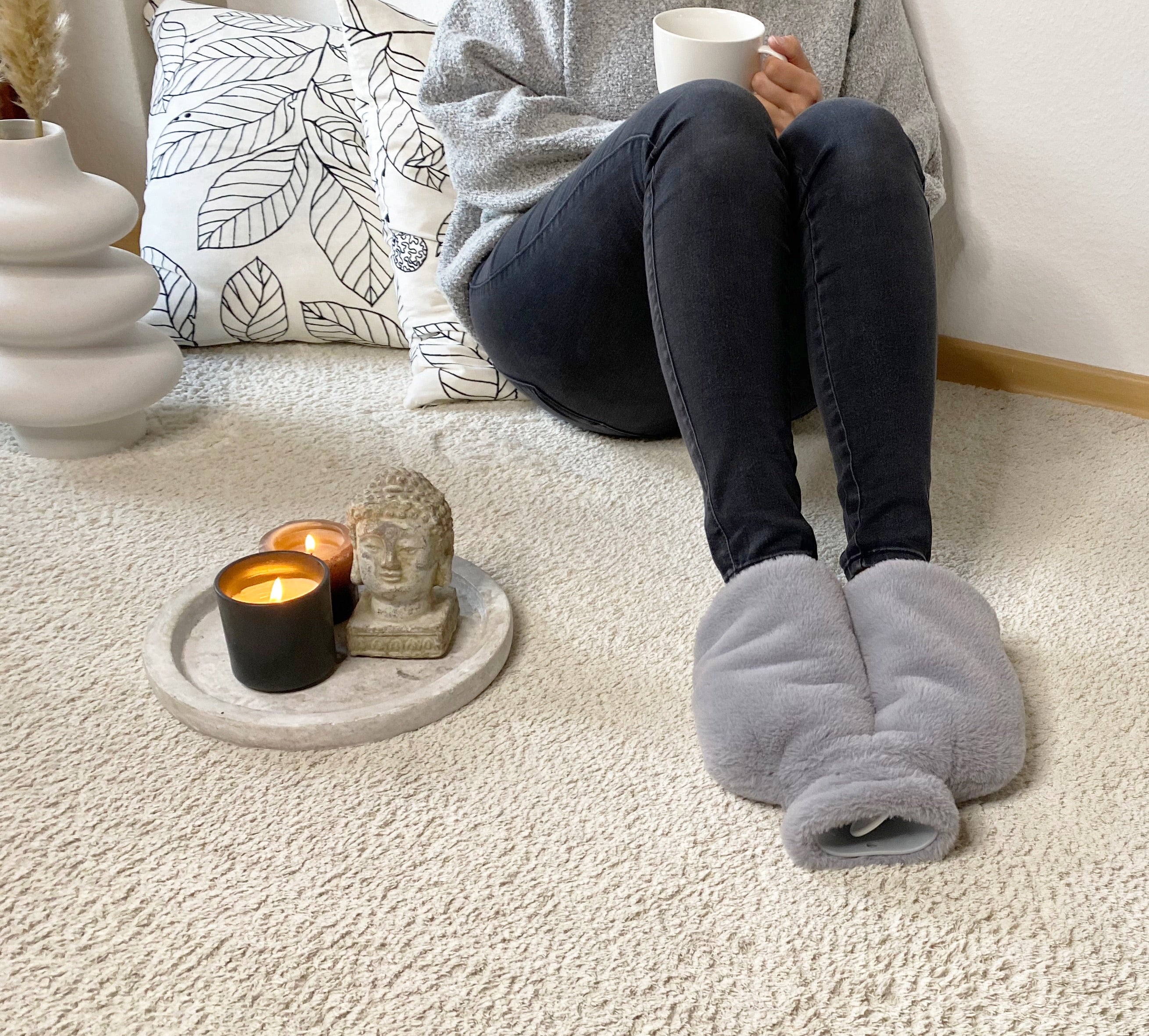 2 in 1- Wärmflasche und Fußwärmer (Hellgrau)