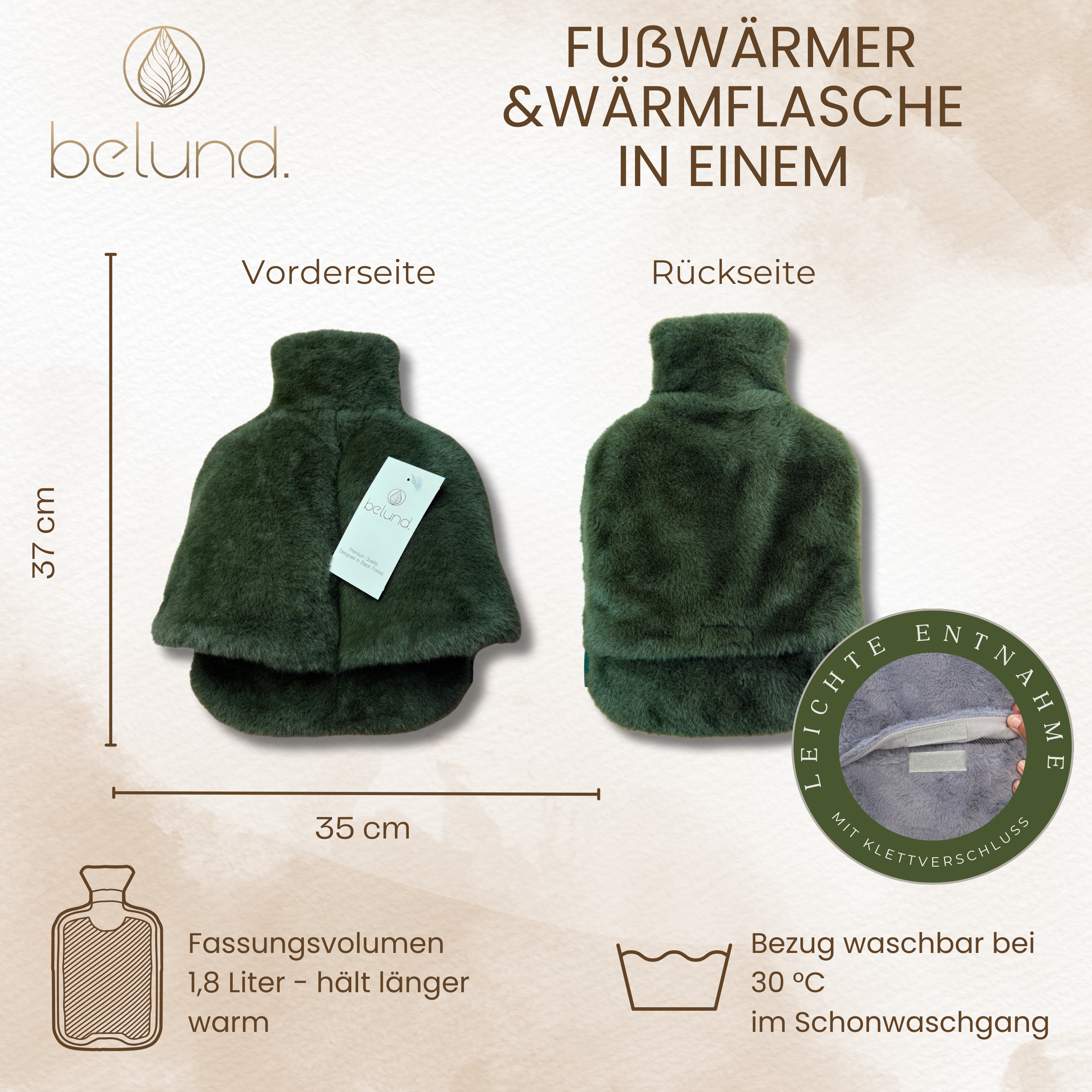 2 in 1- Wärmflasche und Fußwärmer (Forest Green)