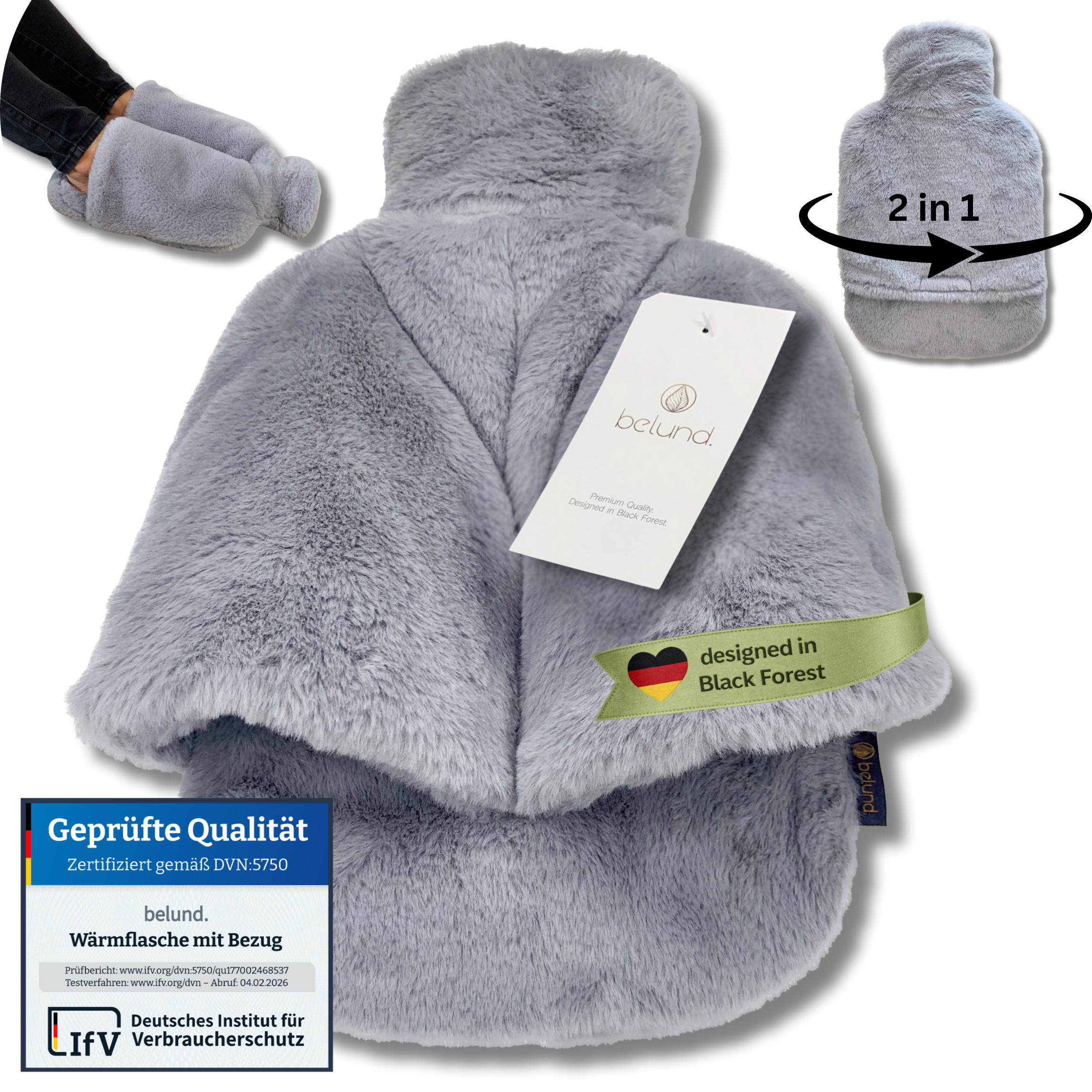 2 in 1- Wärmflasche und Fußwärmer (Hellgrau)